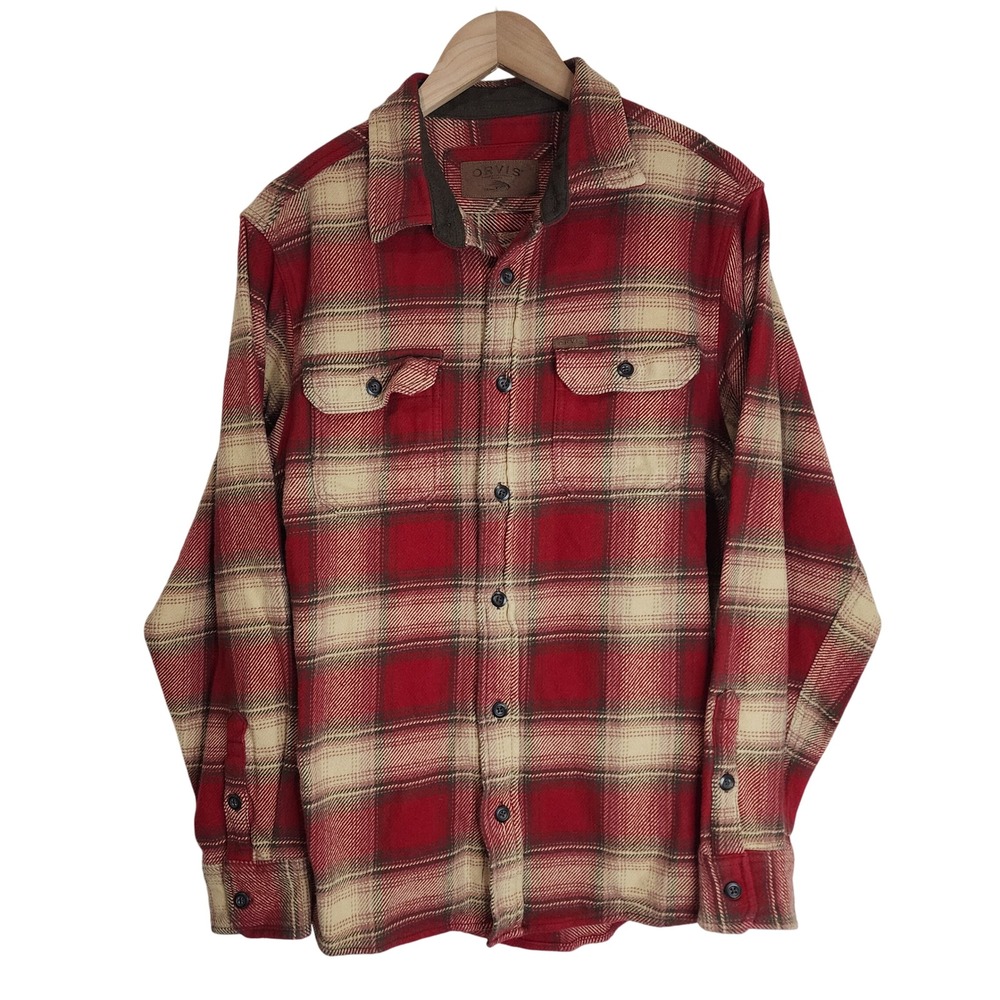 Orvis‎ Button Up Men's Medium Long Sleeve Thick Plaid Red